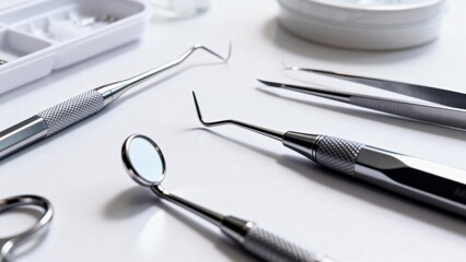 Dental instruments on white surface
