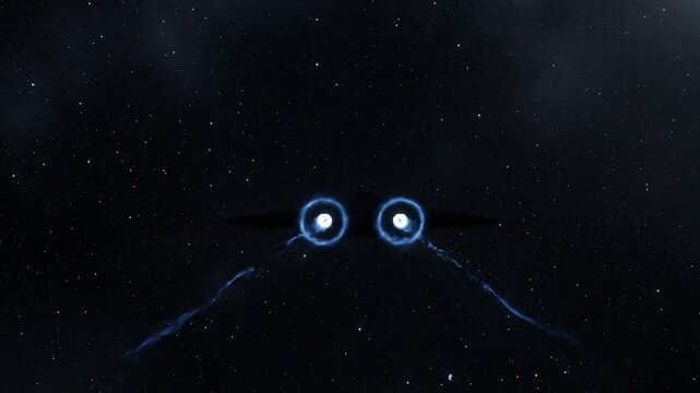 A futuristic spacecraft with glowing engines soaring through the vast expanse of space, leaving trails of light