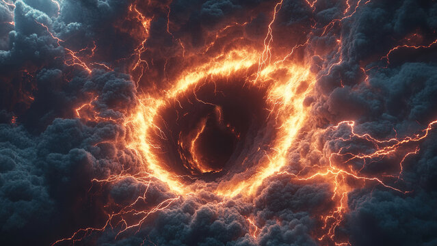 fire cloud vortex circle hole background, lightning 