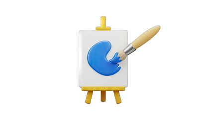3D Easel Painting Blue Shape with Brush