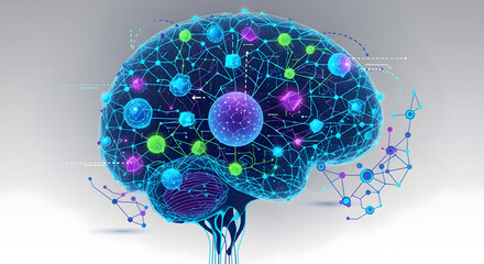 Brain with colorful neural network connections.