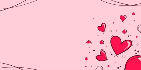 Valentine Day simple abstract background with hearts explosion drawings and line decorations. Empty banner for holiday invitations, sales, announces and other graphic designs.