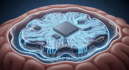 Circuit board microchip in brain.