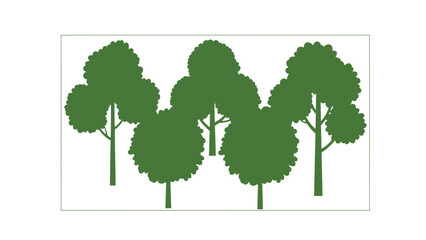 Green Tree Silhouettes Vector Illustration Isolated on White Background