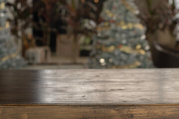 Wooden table surface separated background Christmas welcome New Year festival