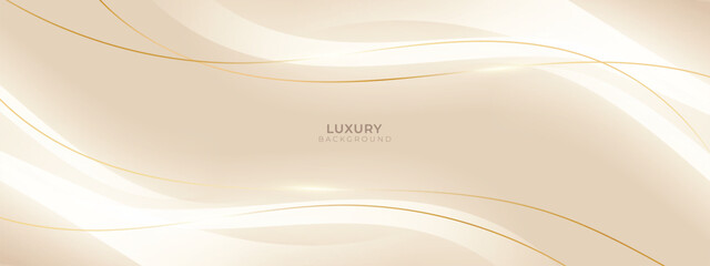 Luxury Cream and waves abstract Background with golden lines. Elegant wave shape for premium design, branding layout, and wedding event.