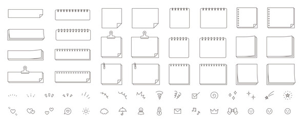 Fototapeta premium シンプルなフレームと飾りアイコンのベクターイラストセット。枠、付箋、メモ