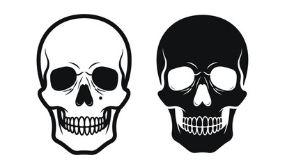 A striking visual depiction showcases two black and white skull illustrations one detailed and one simplified side by side creating a contrasting aesthetic