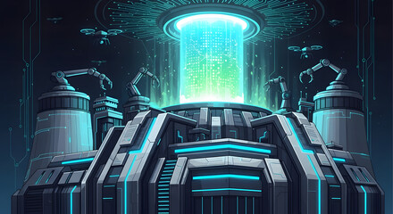 Futuristic technology with glowing portal.