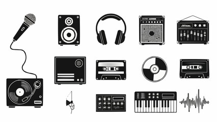 Collection of vintage audio equipment and musical instruments. © Vita