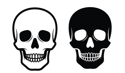 a stark depiction of two human skulls in a black and white illustration showcasing the anatomical structure and symbolic representation of mortality