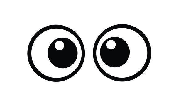 A minimalist depiction of two cartoon eyes featuring black irises with white highlights set against a plain white background conveys a playful expression