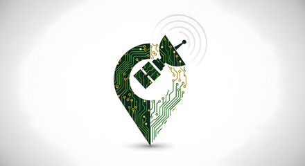 Green Location Pin with WiFi Symbol Inside.