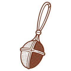 Brown wooden spoon with string handle isolated on white background