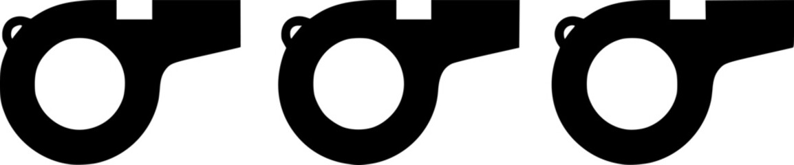 Three Whistles in Black and White, Isolated on a White Background
