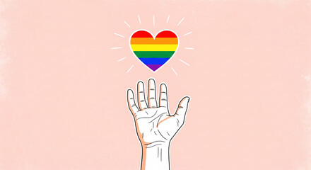 Reaching up toward a glowing rainbow pride heart symbolizes love acceptance and support for lgbtq rights
