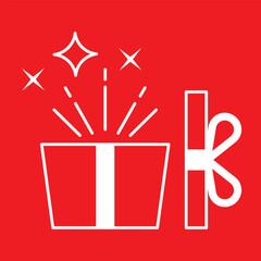 Obraz premium Gift box white icon isolated on red background. Simple present and packaging symbol for celebrations, holidays, birthdays, gifting, and festive design projects. Clean and minimal style.