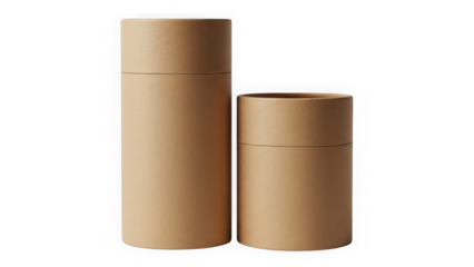 Set of two brown cardboard tubes isolated on transparent background