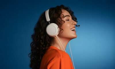 Harmony in Sound: Capturing a woman enveloped in the joy of music, with her eyes gently closed and the melodic tones washing over her.