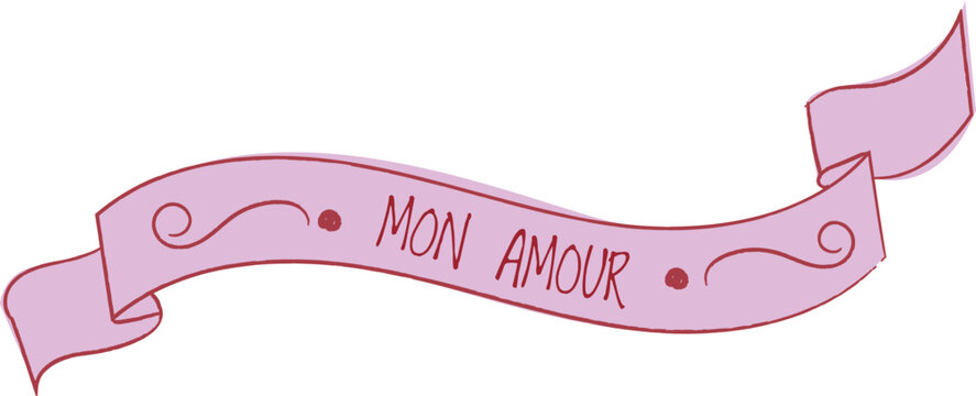 Ribbon Banner Mon Amour Hand Drawn