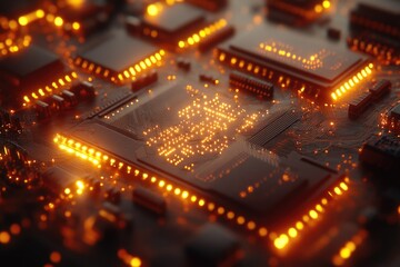 Obraz premium Circuit Board with glowing elements