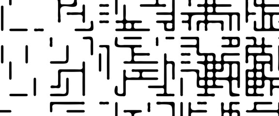 Minimal black and white abstract vector background with thin linear paths and circuit-like lines, creating a clean, modern, and technological pattern.