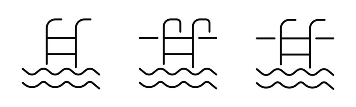 Swimming pool thin line icons set. Editable stroke. Vector