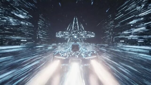 Futuristic High-Speed Car Racing Through Cyber Space Tunnel in a Hyper-Realistic Digital World