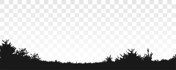 Black Forest Grass Silhouette Vector Border Overlay Banner on Transparent Background with Trees
