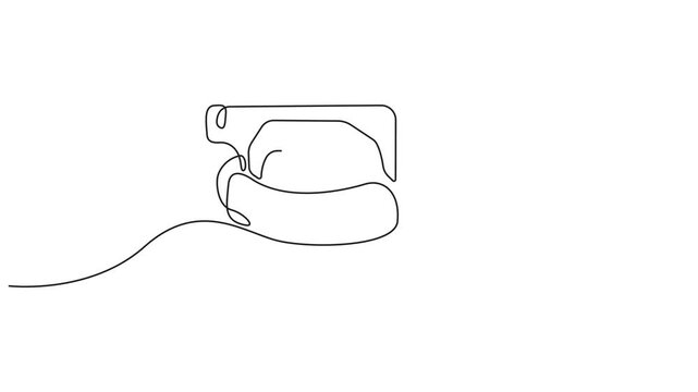 Self drawing of continuous one line draw of Professional video camera minimalism design, Full length one line, 4K animation video.