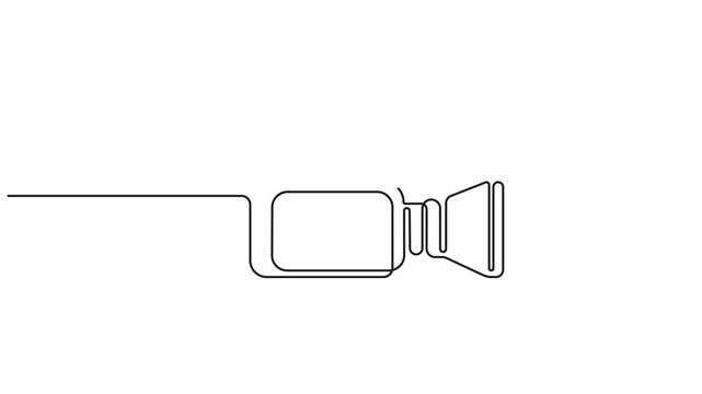 Self drawing of continuous one line draw of Professional video camera minimalism design, Full length one line, 4K animation video.
