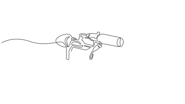 Self drawing of continuous one line draw of Professional video camera minimalism design, Full length one line, 4K animation video.