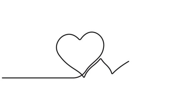 Self drawing of continuous line draw of love sign with two hearts embrace minimalism design, Full length one line, 4K animation video.