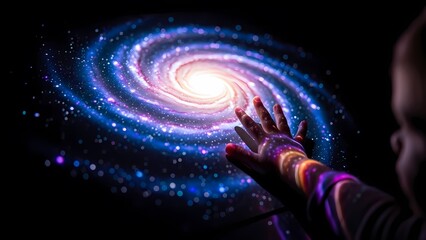 Galaxy Creation with Human Hand Cosmic Universe Stars and Space.