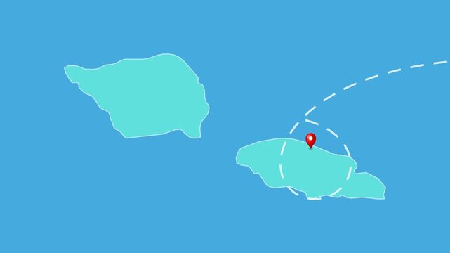 Samoa,  Apia Map with Location Pin and Airplane Travel Route Animation