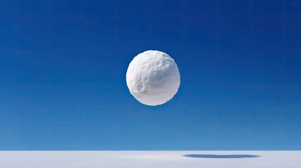 Floating White Snowball Against Deep Blue Sky Creates Dreamy and Surreal Atmosphere for Unique Winter or Nature Themes