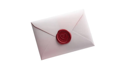 Sealed letter with red wax seal isolated on transparent background