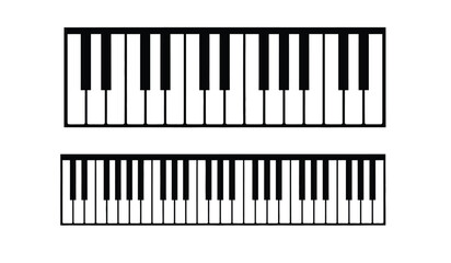 A detailed illustration showcases two sections of a piano keyboard presenting a clear view of the black and white keys arranged in a repeating