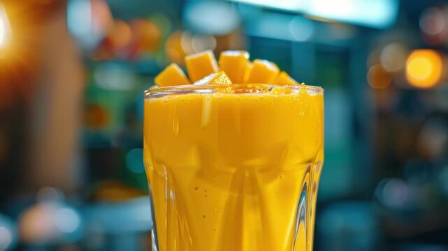 A delicious beverage with orange and yellow hues reflecting the natural fruit flavors inside.