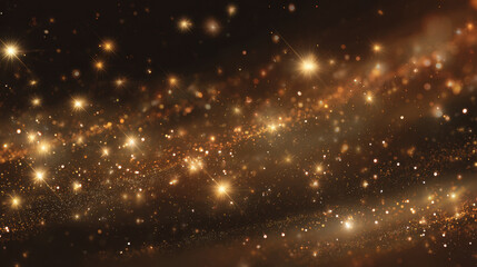 Fototapeta premium Golden sparkle glitter bokeh light abstract dust shimmer glow festive Golden sparkle glitter bokeh light abstract dust shimmer glow festive background with radiant particles and dreamy atmosphere
