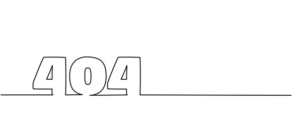 uncolor blank empty 404 page not found website header isolated illustration clipart symbol sign on black, One continuous line drawing for Poster, banner, background, doodle single line with copyspace