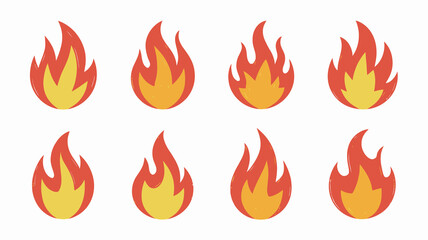 Cartoon flame icons in various shapes and sizes on white background