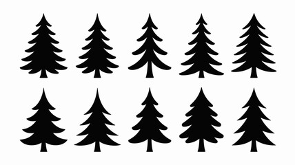 Obraz premium Black Silhouettes of Pine Trees on White Background