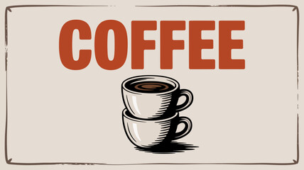 Vintage-style illustration of two coffee cups with bold coffee text