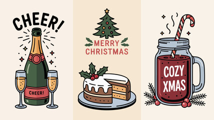 Christmas Celebration Elements with Food, Drinks, and Greetings © rocky