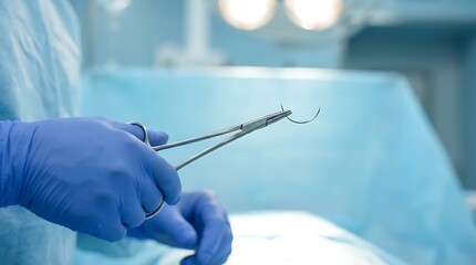 A close-up view of surgeon's hands, in sterile gloves, skillfully preparing surgical tools for an operation. The image captures the precision, dedication, and expertise.