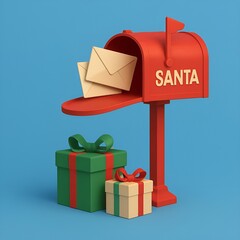 Santa Mailbox with Letters and Gifts Christmas 3D Illustration