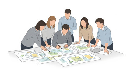 Team of Professionals Discussing Architectural Plans on Table