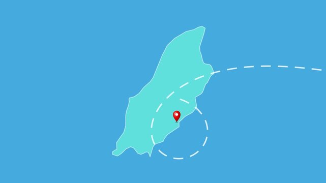 Isle of Man,  Douglas Map with Location Pin and Airplane Travel Route Animation