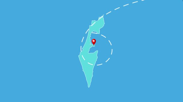 Israel,  Jerusalem Map with Location Pin and Airplane Travel Route Animation